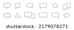 Speech bubble icons set. Dialog balloon. Speak line art text box. Talk chat cloud. Round graphic sticker. Think label. Communication empty banner. Message circle tag. Price sign. Vector illustration.
