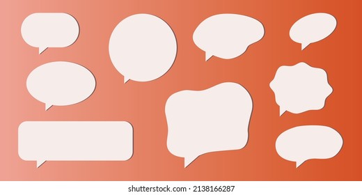 speech bubble icons set with nine bubbles, isolated on orange gardient background. Chat icon set.