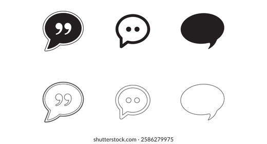 Speech bubble icons set simple clean and smooth lines and fill vector icons in black on a white background.
