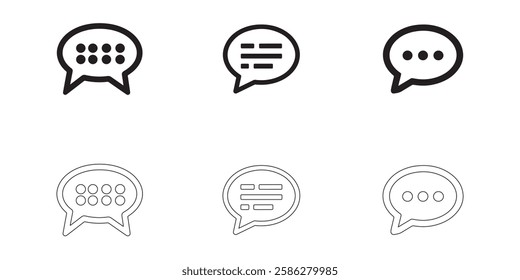 Speech bubble icons set simple clean and smooth lines and fill vector icons in black on a white background.
