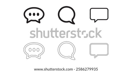 Speech bubble icons set simple clean and smooth lines and fill vector icons in black on a white background.
