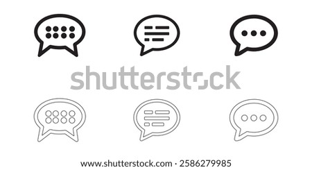 Speech bubble icons set simple clean and smooth lines and fill vector icons in black on a white background.
