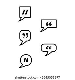 Speech bubble icons. Vector quote shapes. Dialogue communication symbol. Black white graphic.