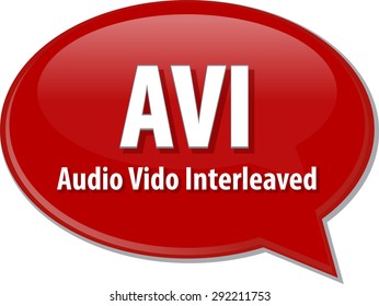 Speech bubble illustration of information technology acronym abbreviation term definition AVI Audio Video Interleaved