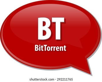 Ilustração da bolha da fala do acrônimo da tecnologia da informação definição do termo abreviação BT BitTorrent
