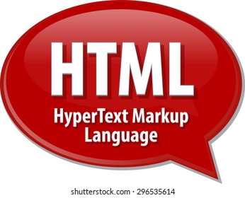 Ilustração em balão de fala do acrônimo de tecnologia da informação abreviação termo definição HTML Hypertext Markup Language