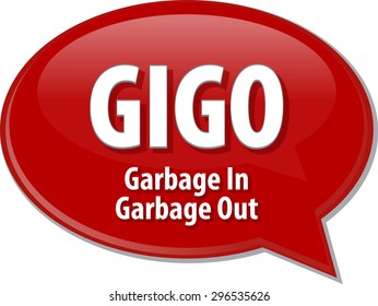 Speech bubble illustration of information technology acronym abbreviation term definition GIGO Garbage In Garbage Out