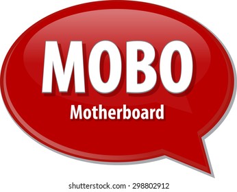 Ilustración de la burbuja de voz del acrónimo de tecnología de la información abreviatura definición de término MOBO Motherboard