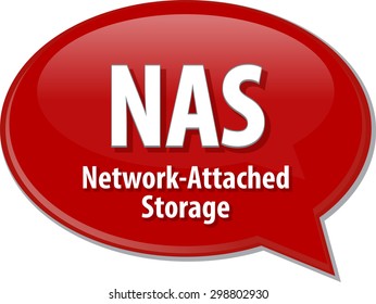 Speech bubble illustration of information technology acronym abbreviation term definition NAS Network Attached Storage