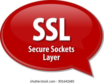 Speech bubble illustration of information technology acronym abbreviation term definition SSL Secure Sockets Layer