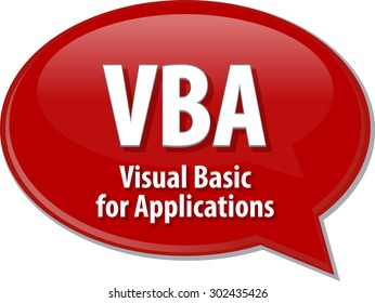 Speech bubble illustration of information technology acronym abbreviation term definition VBA Visual Basic for Applications