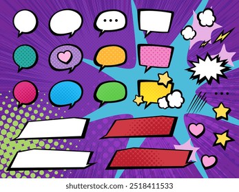 Speech bubble illustration material set_American comic style_SNS image_Dark
