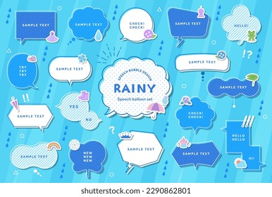 Speech bubble illustrations of rainy blue colors. This collection includes  icon,flowers, raindrop, hydrangea, nature, plants, umbrellas and more.