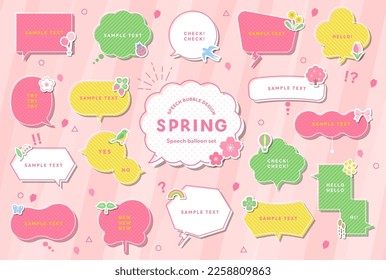 Ilustraciones de burbujas de voz de los colores de primavera. Esta colección incluye ícono, sakura, naturaleza, globo, garabatos, plantas y más.