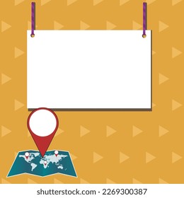 Speech Bubble With Important Message Above Map With Destination Point. Critical Informations Presented In Dialogue Balloon Over Plan. Critical Updates Displayed.
