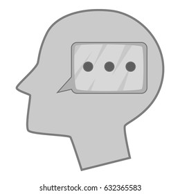 Speech bubble inside human head icon in monochrome style isolated on white background vector illustration
