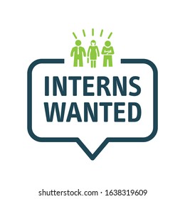 Speech bubble INTERNS WANTED - banner vector with reminer symbol and speech bubble