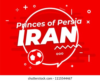 Speech Bubble IRAN with icon football, soccer ball. Vector Illustration.