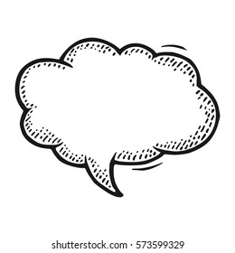 Speech bubble. Isolated on white background. Vintage black vector engraving illustration for poster, info graphic, web.