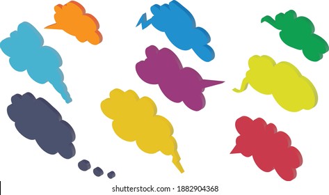 Juego de iconos isométricos de burbuja de voz. Comunicación, Chat, diálogo, símbolos de conversación, pasos vectoriales vectores. 10