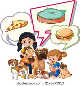 Speech bubble with kids and pets illustration