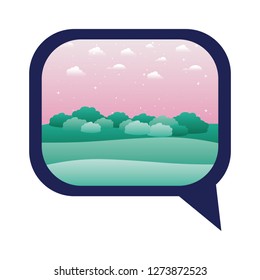 speech bubble with landscape view isolated icon