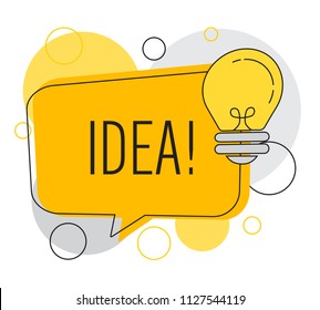 speech bubble with light bulb, idea concept, flat vector illustration