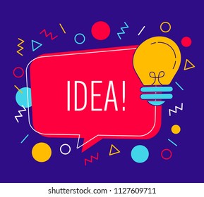 speech bubble with light bulb, idea concept, flat vector illustration