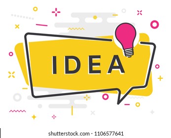 Speech bubble with light bulb and word IDEA on white color background. Vector Illustration.