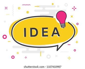 Speech bubble with light bulb and word IDEA on white color background. Vector Illustration.