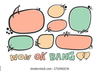 Speech bubble with light colors and editable layers. It's comic template for dailog, speech, thinking, conversation and other detail. Drawing vector illustration on white background.