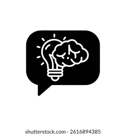 Speech Bubble with Lightbulb and Brain Symbolizing Creativity or Ideas