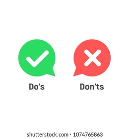 Speech bubble like dos and donts. Flat simple trend modern logotype graphic design. Concept of checklist element and reject or accept symbol for evaluation quiz. Vector illustration