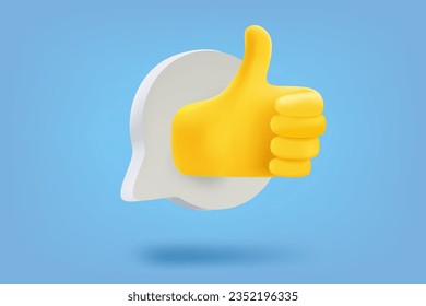 Speech bubble with like hand. 3d vector illustration