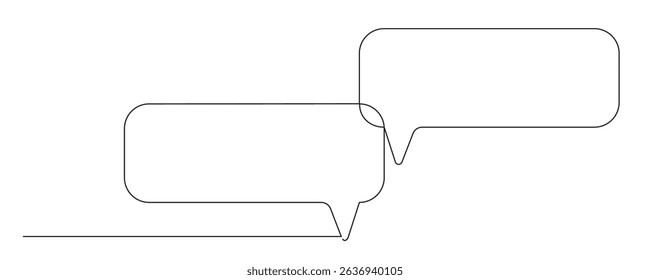 Speech Bubble Line Art Icon. One Continuous Line Frame Graphic. Outline Text Border Element. Web Chat Blank Empty Text Box Silhouette. Editable Thin Curve Stroke Doodle Line Art. 
