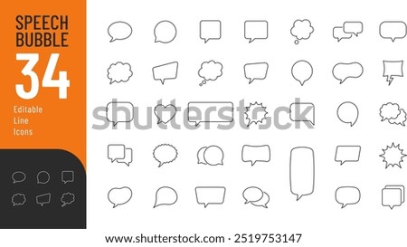 Speech Bubble line Editable Icons set. Vector illustration in thin line modern style of message related icons: talk, thoughts, dialogue, and more. Isolated on white