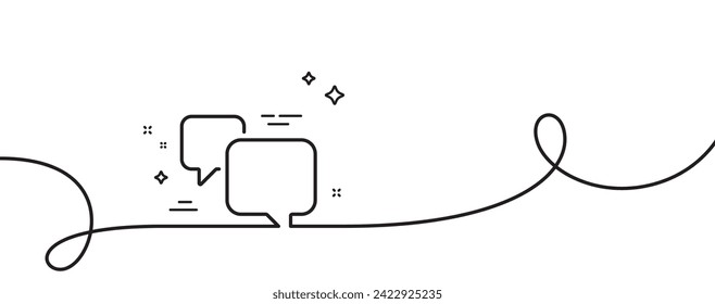 Speech bubble line icon. Continuous one line with curl. Chat sign. Social media message symbol. Speech bubble single outline ribbon. Loop curve pattern. Vector
