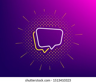 Speech bubble line icon. Halftone pattern. Chat sign. Social media message symbol. Gradient background. Speech bubble line icon. Yellow halftone pattern. Vector