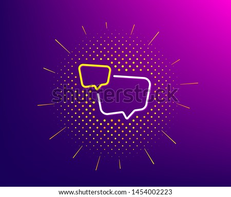 Speech bubble line icon. Halftone pattern. Chat sign. Social media message symbol. Gradient background. Speech bubble line icon. Yellow halftone pattern. Vector
