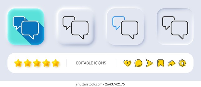 Speech bubble line icon. Neumorphic, Flat shadow, 3d buttons. Chat sign. Social media message symbol. Line speech bubble icon. Social media icons. Vector
