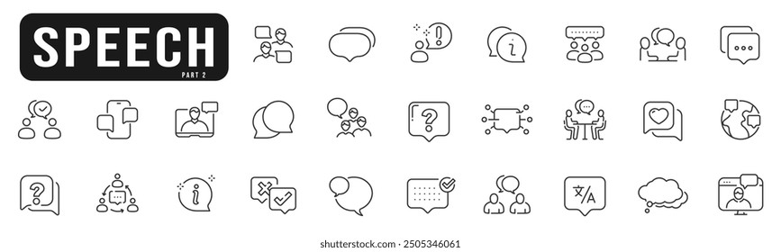 Speech bubble line icon set 2. Talk, people, man, user, dialog, chat, cloud etc. Editable stroke