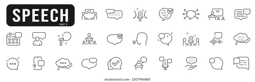 Speech bubble line icon set 3. Talk, people, man, user, dialog, chat, cloud etc. Editable stroke