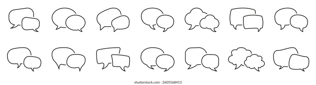 Speech bubble line icon set. Communication and chat bubble outline symbol collection. Editable stroke. Isolated vector illustration.