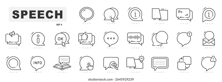 Speech bubble line icon set. Talk, people, man, user, dialog, chat, cloud etc. Editable stroke