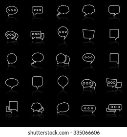 Speech Bubble line icons with reflect on black background, stock vector