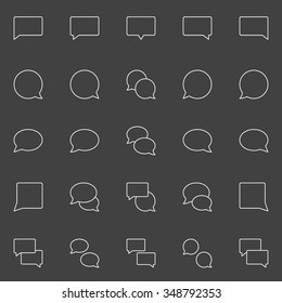 Speech bubble line icons - white vector linear chat symbols or signs on dark background