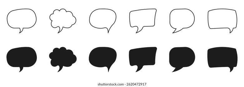 Speech Bubble Line and Solid Icon Set. Collection of chat, dialogue, and message bubbles for communication, discussion, and conversation. Editable Stroke. Isolated Vector Illustration.