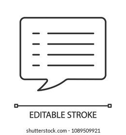 Speech bubble linear icon. Thin line illustration. Chat box. Contour symbol. Vector isolated outline drawing. Editable stroke