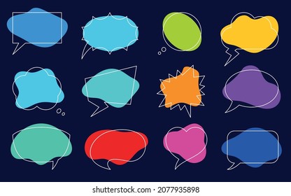 Speech bubble liquid shape color line flat set. Sticker cartoon doodle element comic dialog balloon post user process speak idea. Label shape web banner meditation icon comment discussion isolated