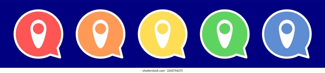 Speech bubble location icon. GPS icon in various colors.